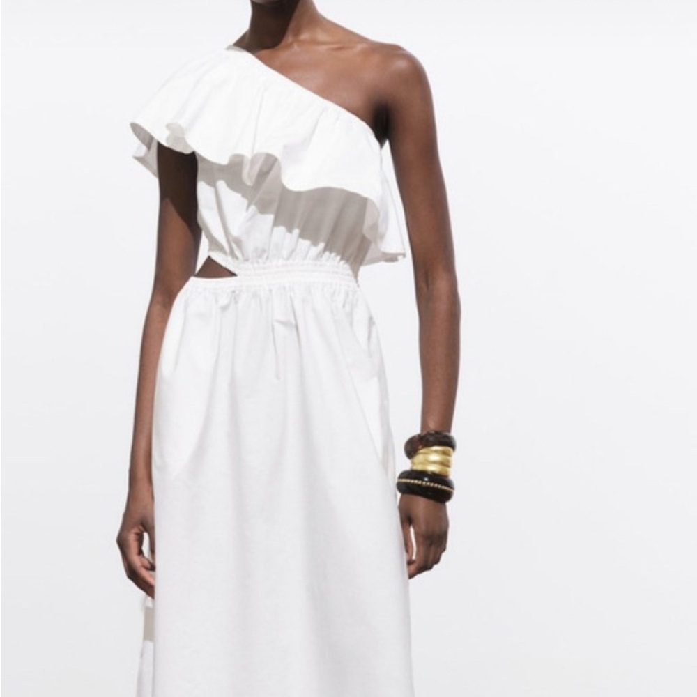 Mango Elegant One-Shoulder White Dress